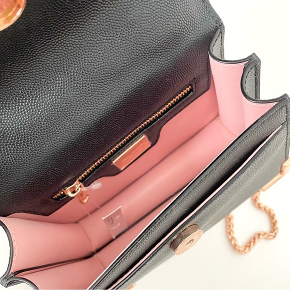 Aldo Women's Micro Mini Black Top Handle Crossbody Bag Rose Gold Chain Strap - Picture 10 of 14